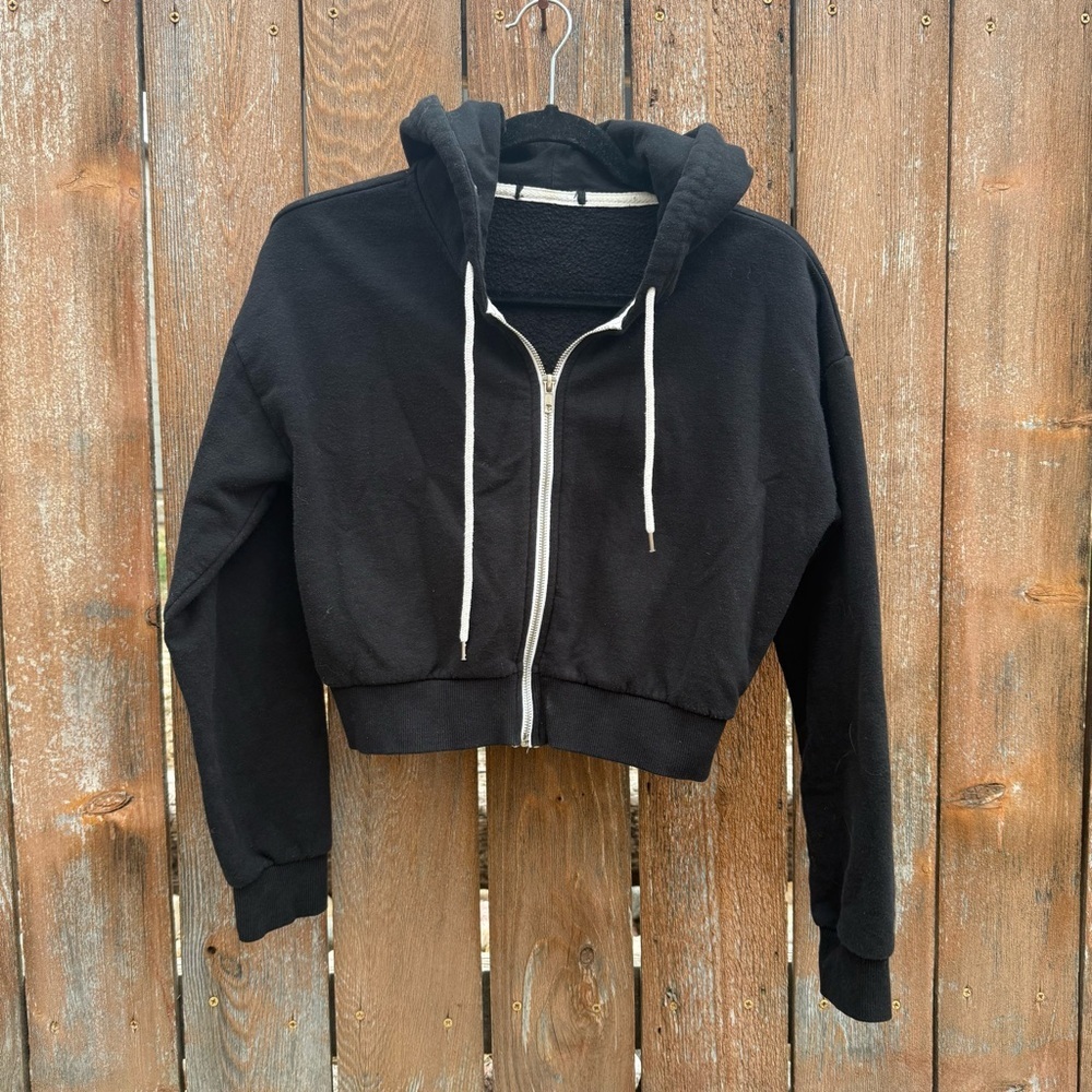 Women’s Black Cropped Full Zip Hoodie Sweatshirt Small - Picture 1 of 7
